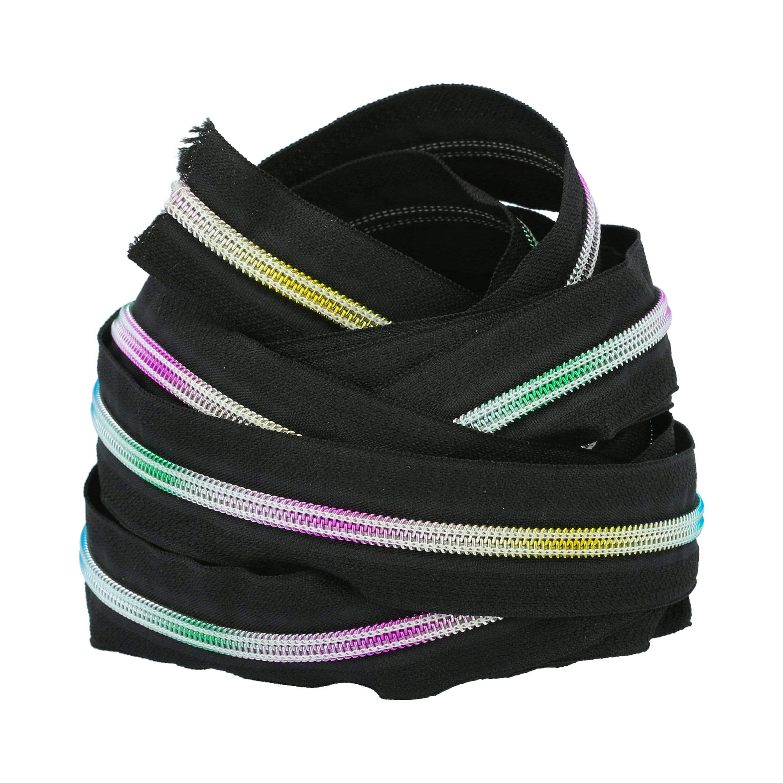 #5 Black, Coil Zipper Tape with Rainbow Teeth, Nylon - Image 3
