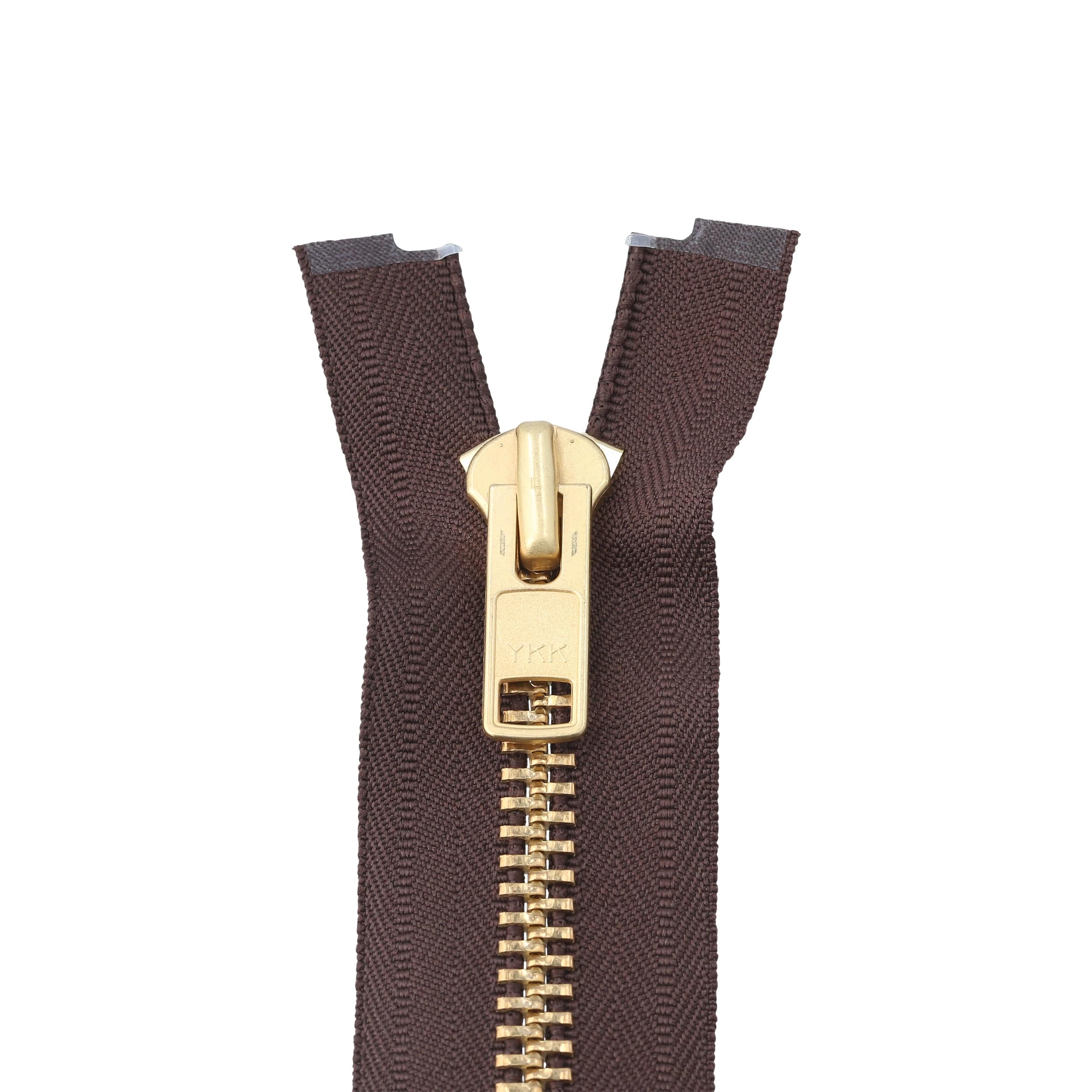 #10 Metal, Brown, 20" YKK Separating Jacket Zipper with Brass Teeth