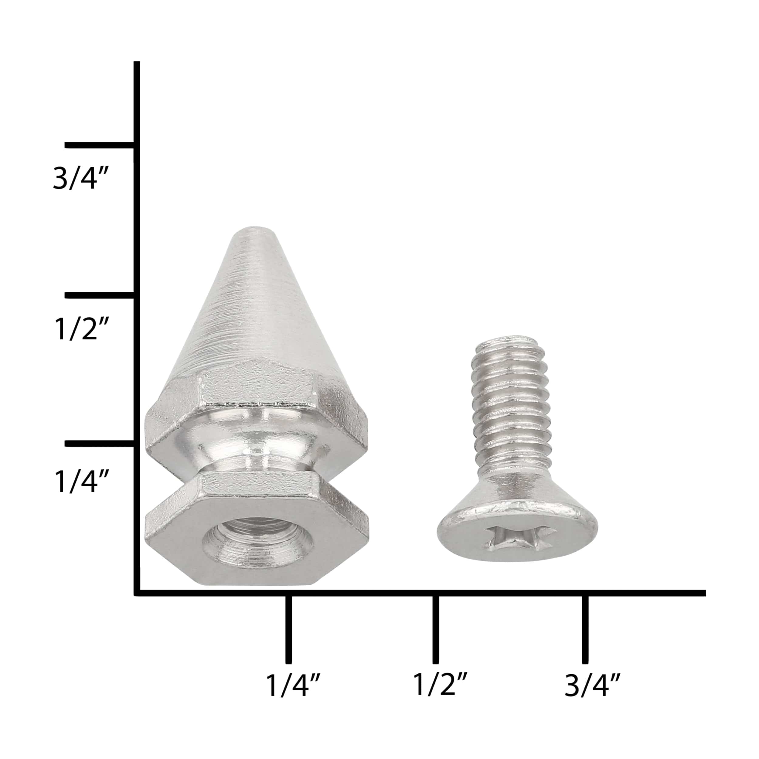 15.8mm Nickel, Spike Stud Top with Screw, Solid Brass - Image 2