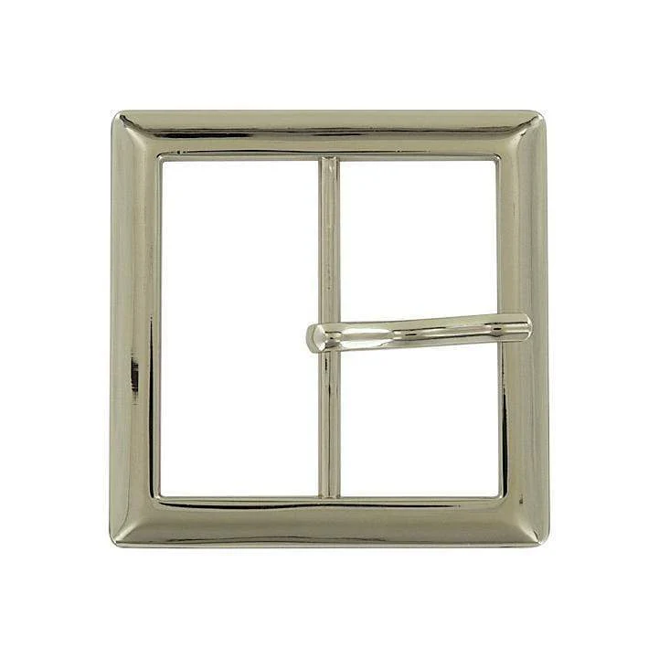 2" Shiny Nickel, Square Center Bar Buckle, Zinc Alloy