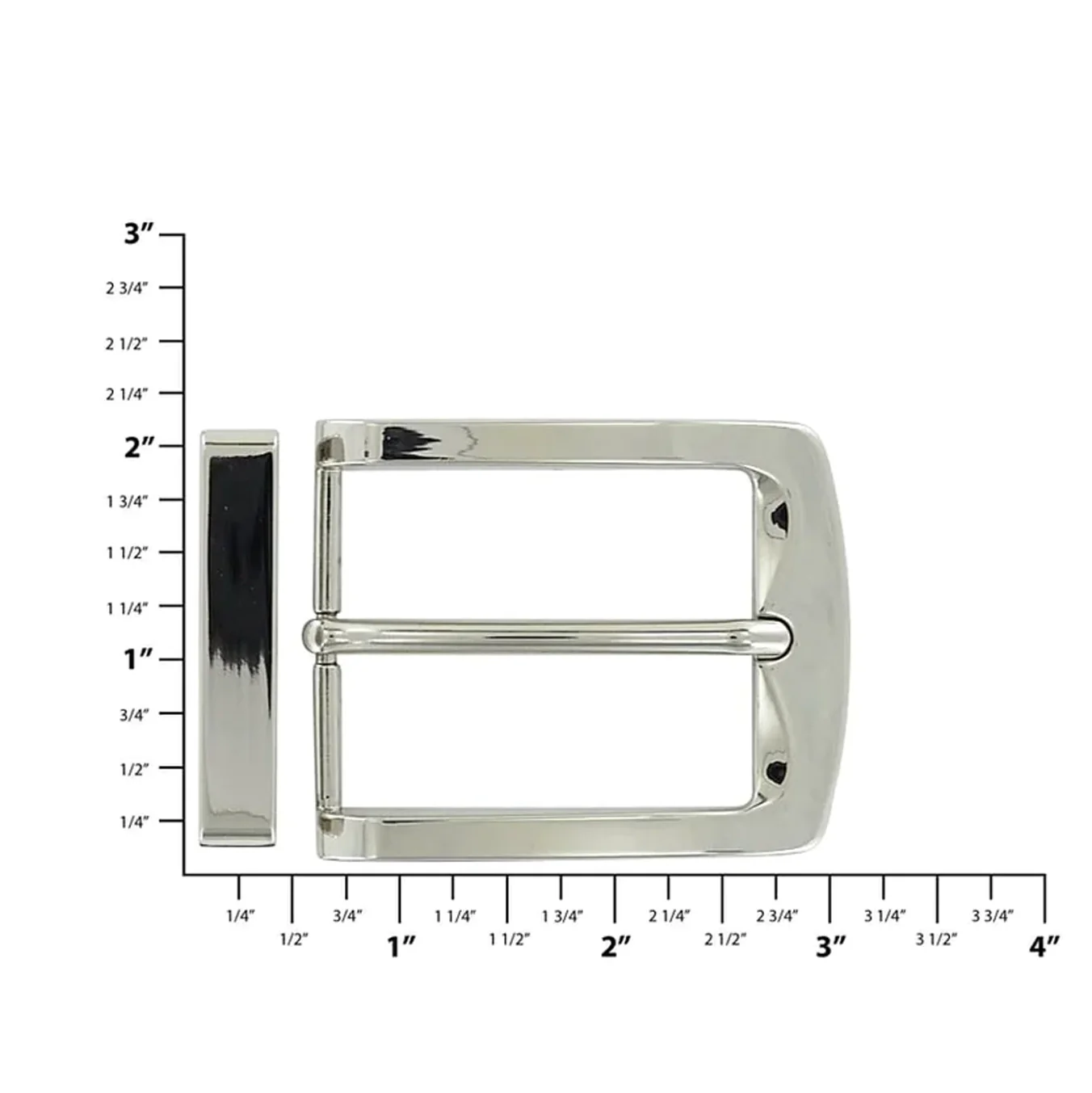 1 1/2" Shiny Nickel, Slim Modern Buckle Set, Zinc Alloy - Image 2
