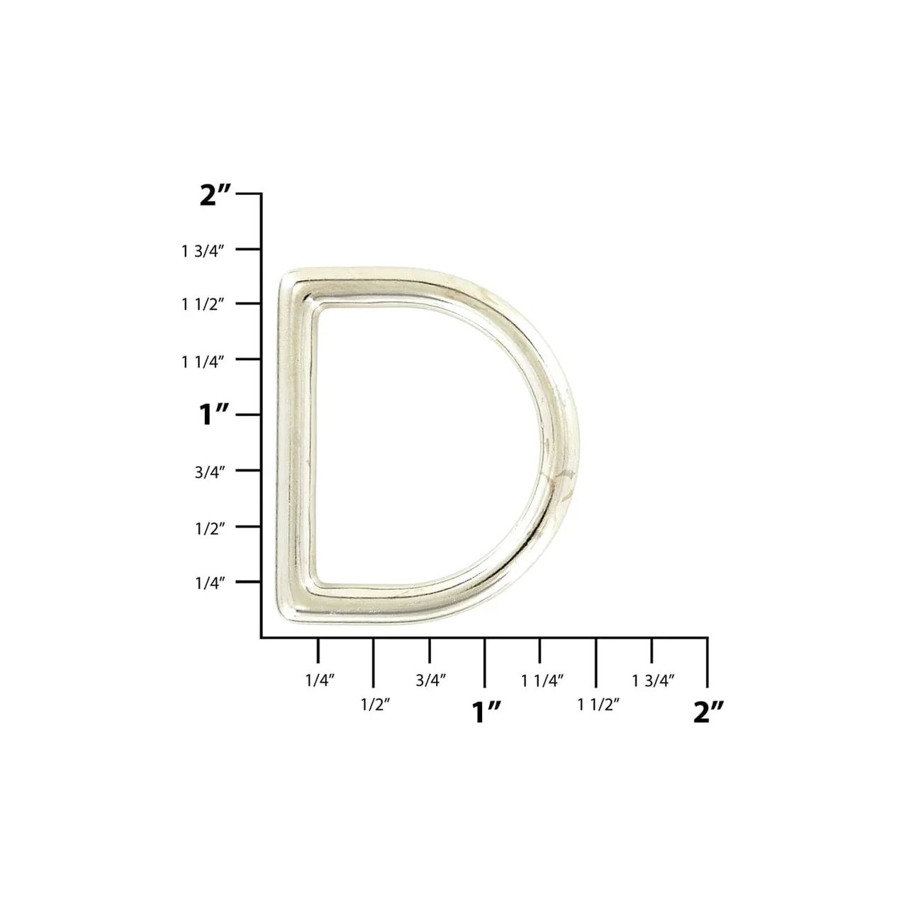 1 1/4" Shiny Nickel, Cast D-Ring, Zinc Alloy - Image 2