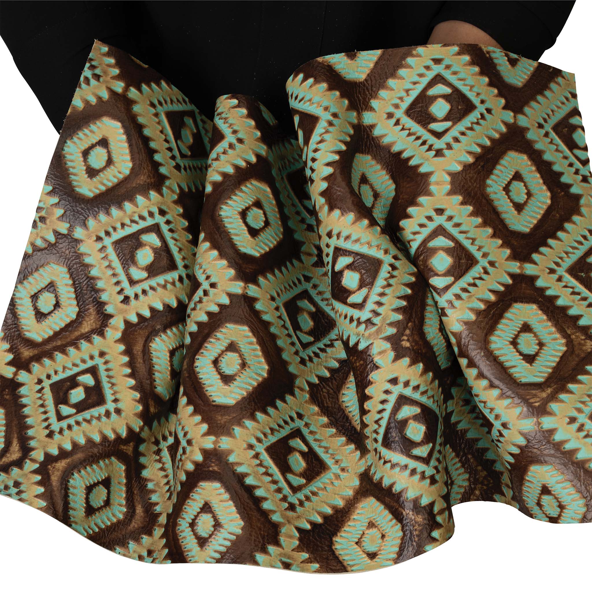 Embossed Leather, 2/3 oz., Aztec Turquoise/Brown - Image 7
