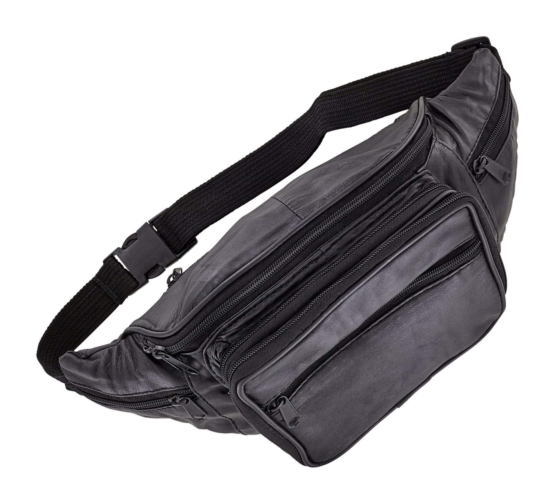 9" Black, Large Fanny Pack, Leather
