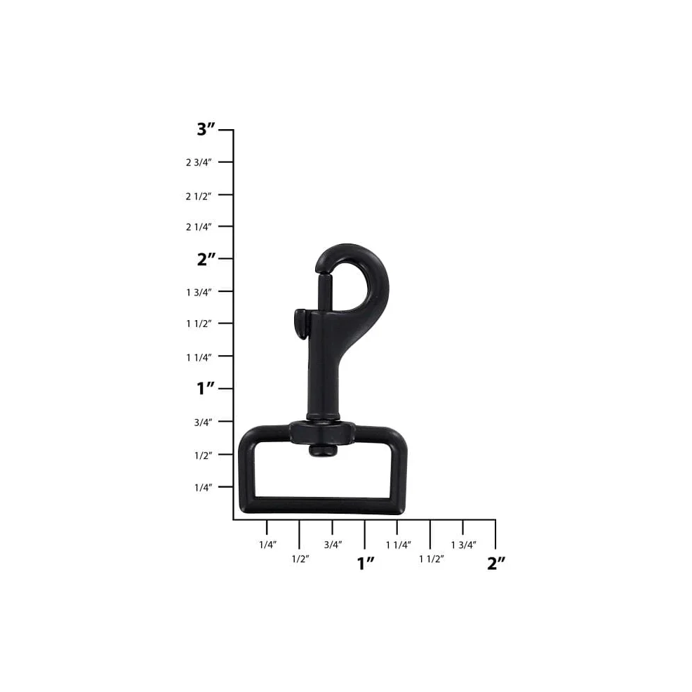 1" Matte Black, Rectangular 1 7/8" Bolt Swivel Snap Hook, Zinc Alloy - Image 3