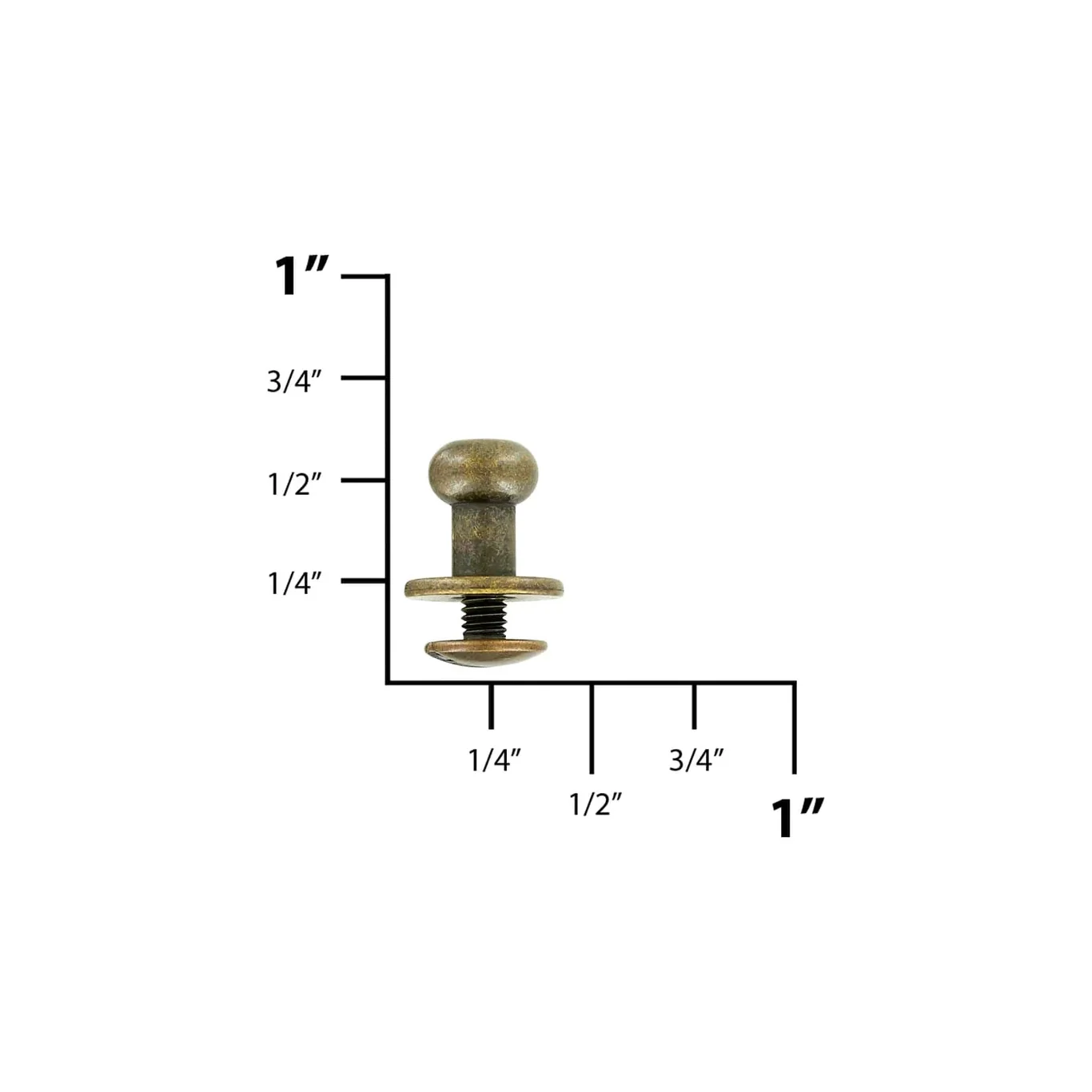10mm, Antique Brass, Flat Top Collar Button Stud with Screw, Solid Brass - PK10 - Image 2