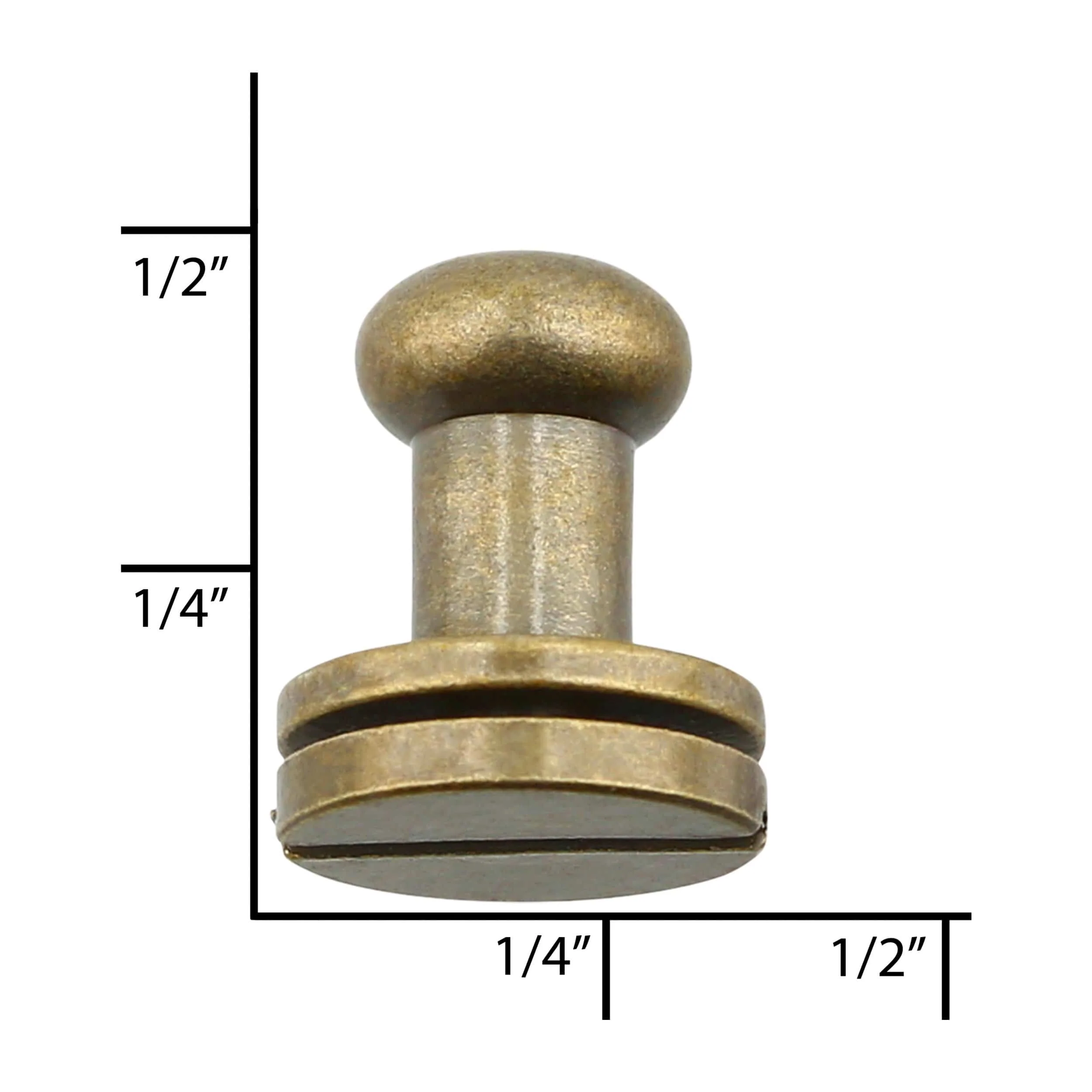 9mm, Antique Brass, Round Top Collar Button Stud with Screw, Solid Brass - Image 4