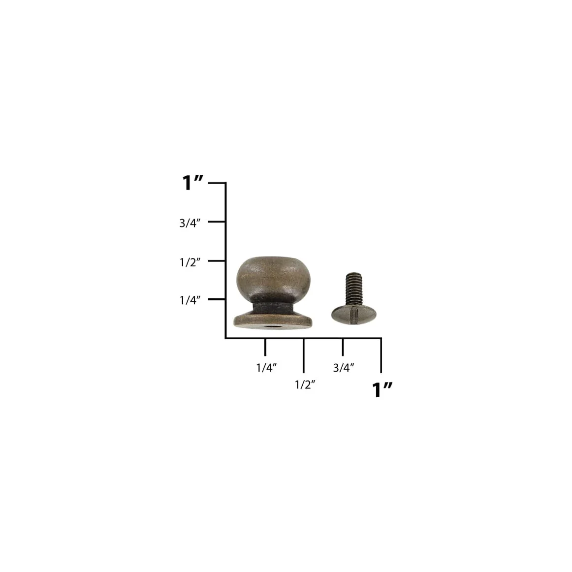 13mm, Antique Brass, Tapered Collar Button Stud with Screw, Solid Brass - Image 2