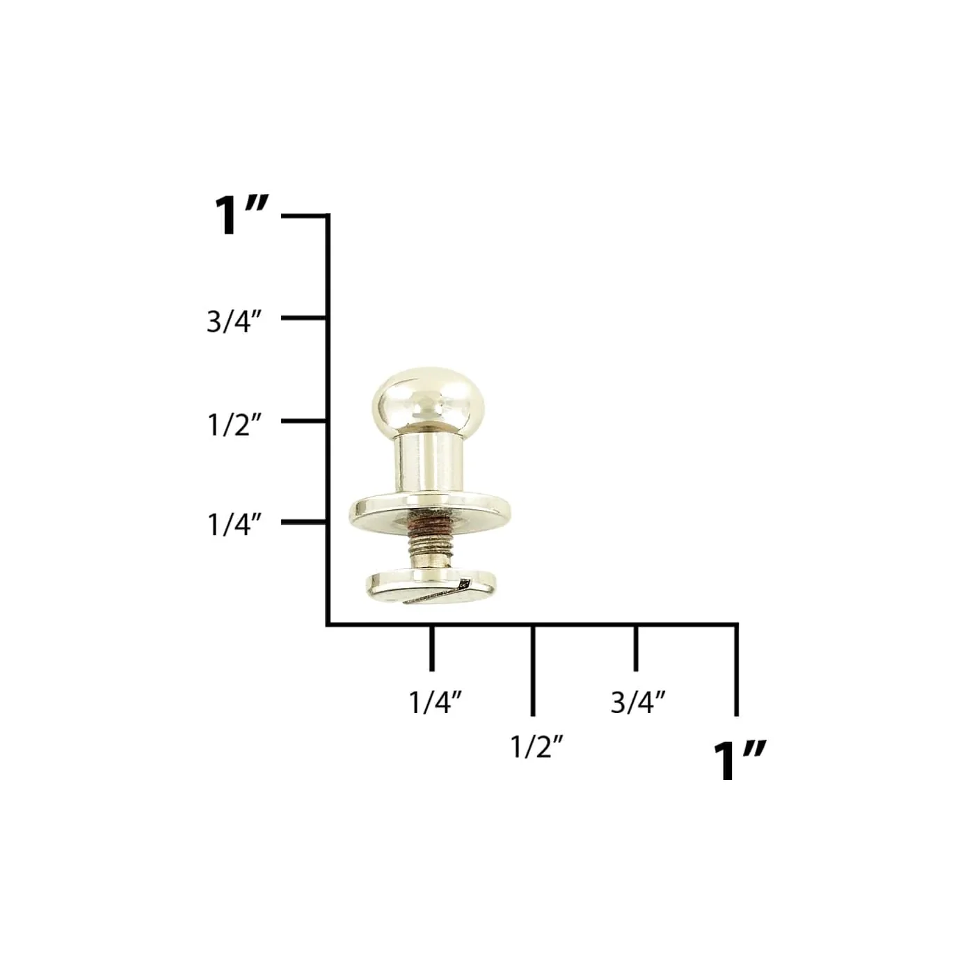 10mm, Nickel, Round Top Collar Button Stud with Screw, Solid Brass - PK5 - Image 2