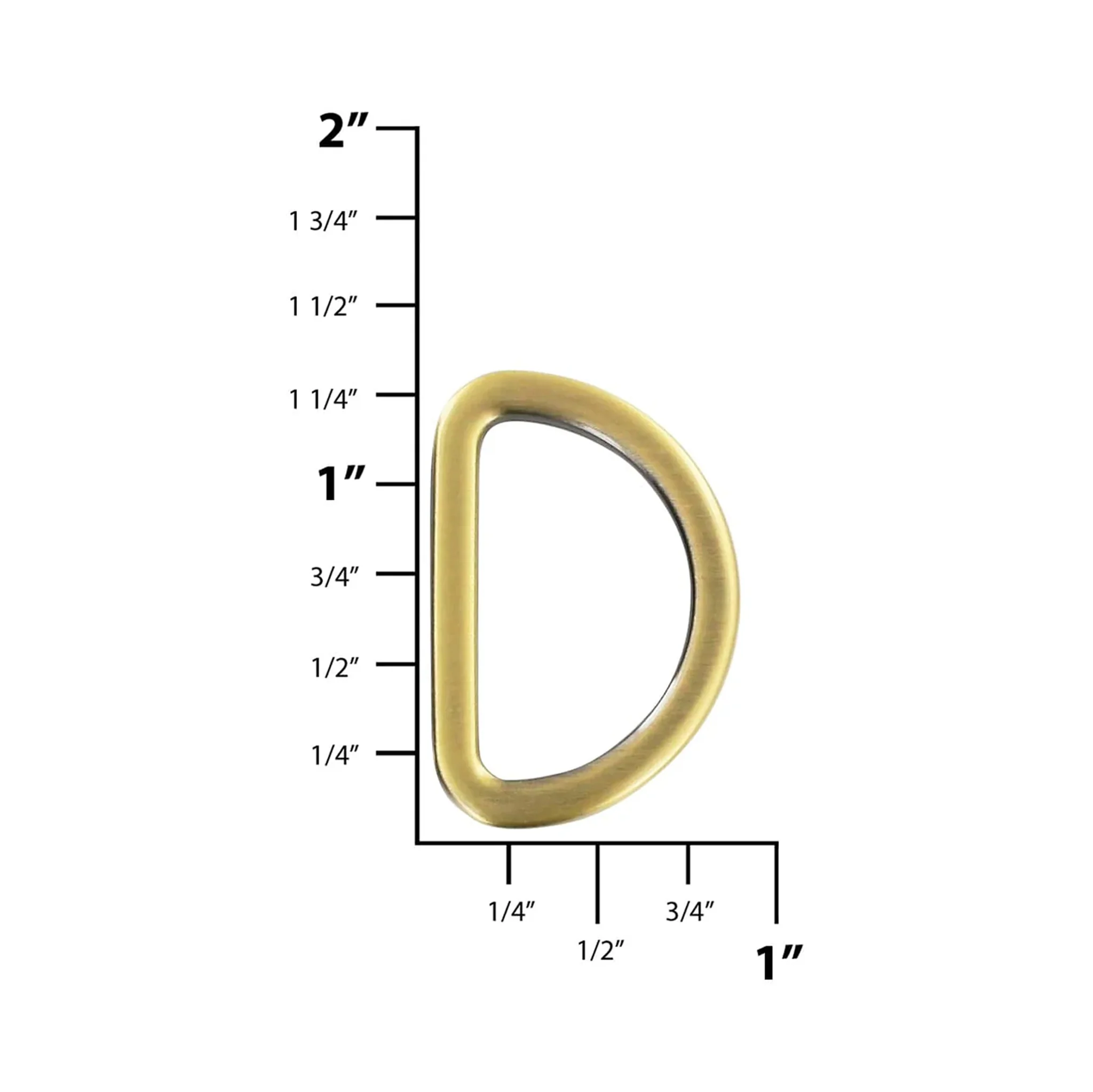 1" Antique Brass, Flat Cast D Ring, Zinc Alloy-PK5 - Image 2