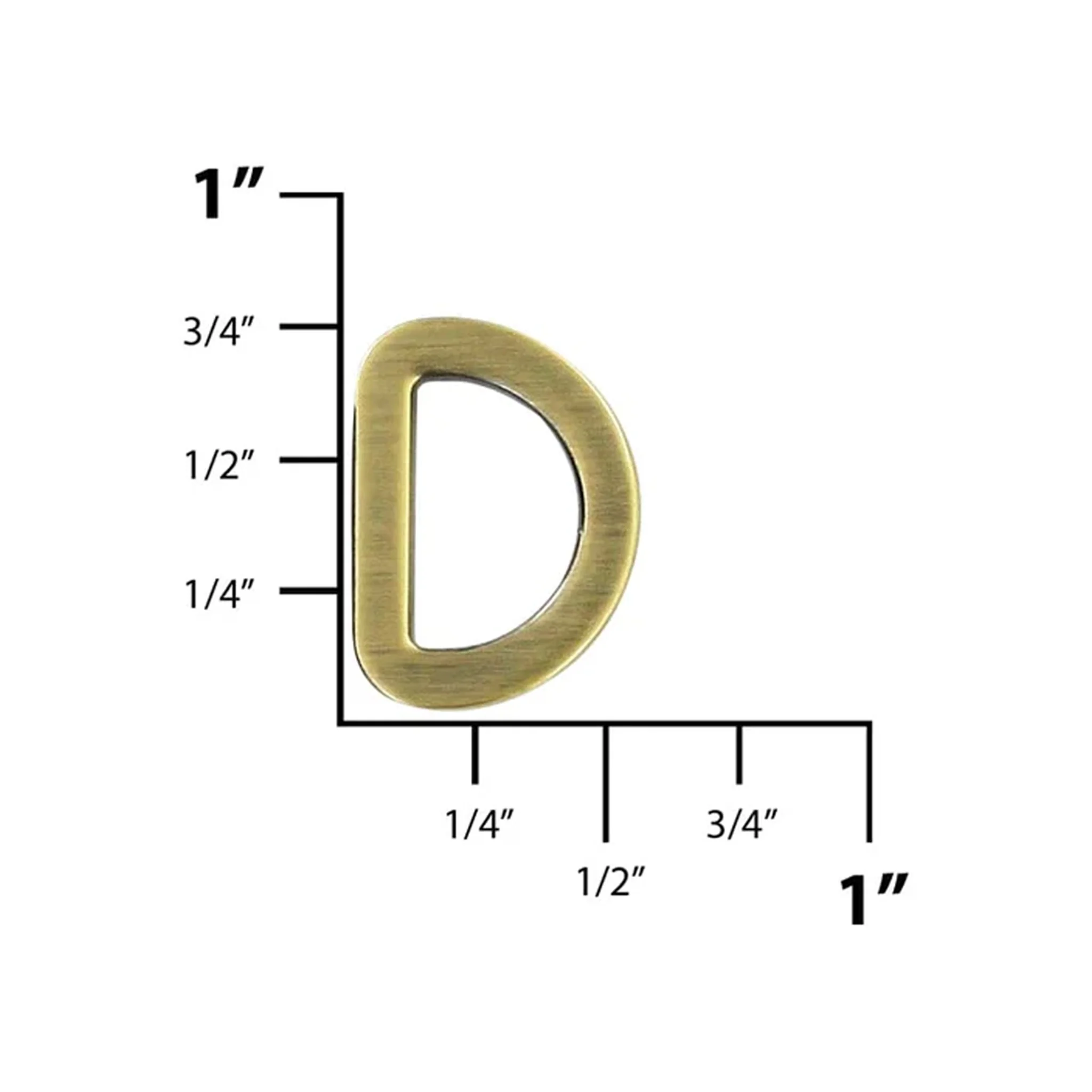 1/2" Antique Brass, Flat Cast D Ring, Zinc Alloy-PK5 - Image 2