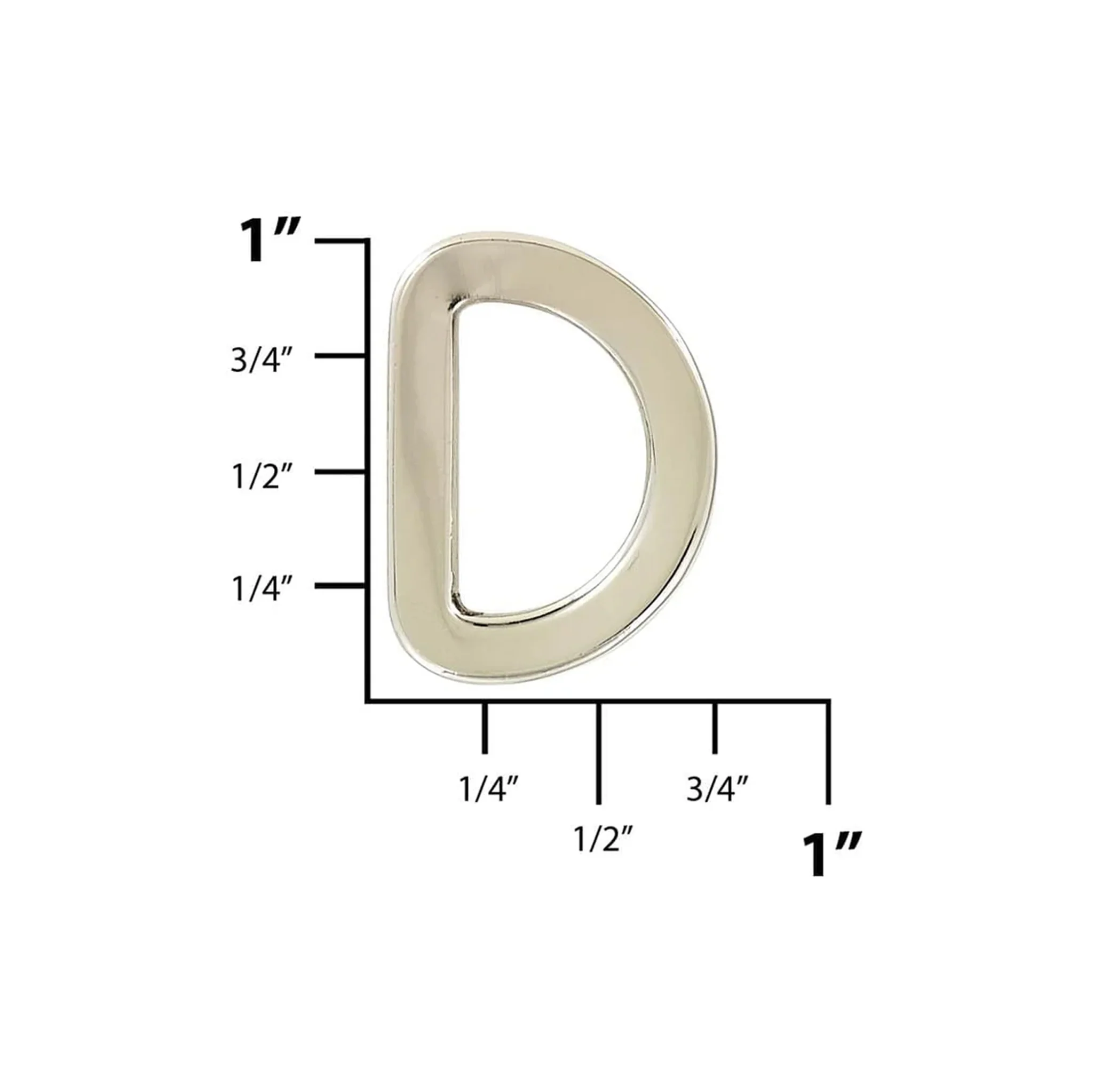 1/2" Shiny Nickel, Cast D Ring, Zinc Alloy-PK5 - Image 2