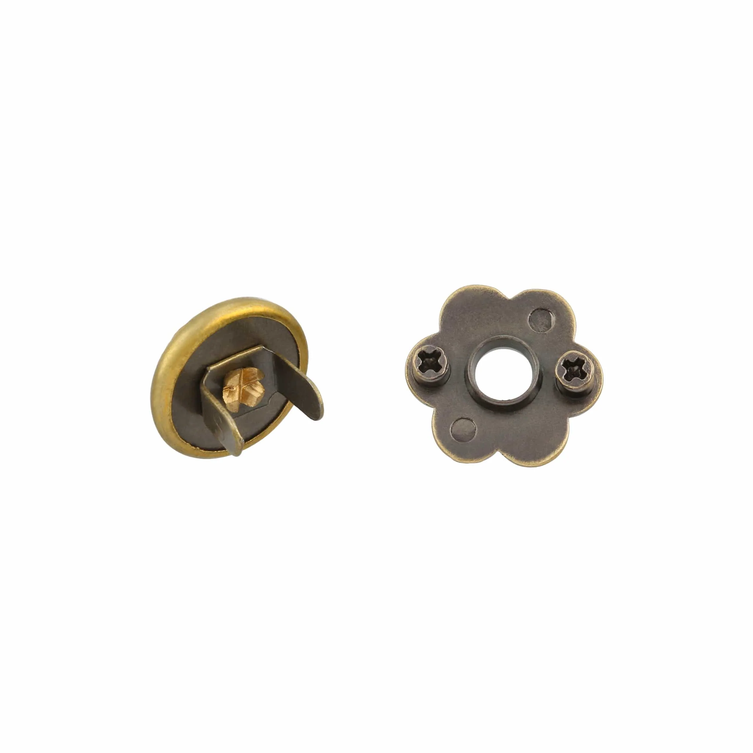 15mm Antique Brass, Flower Magnetic Snap, Steel - Image 4