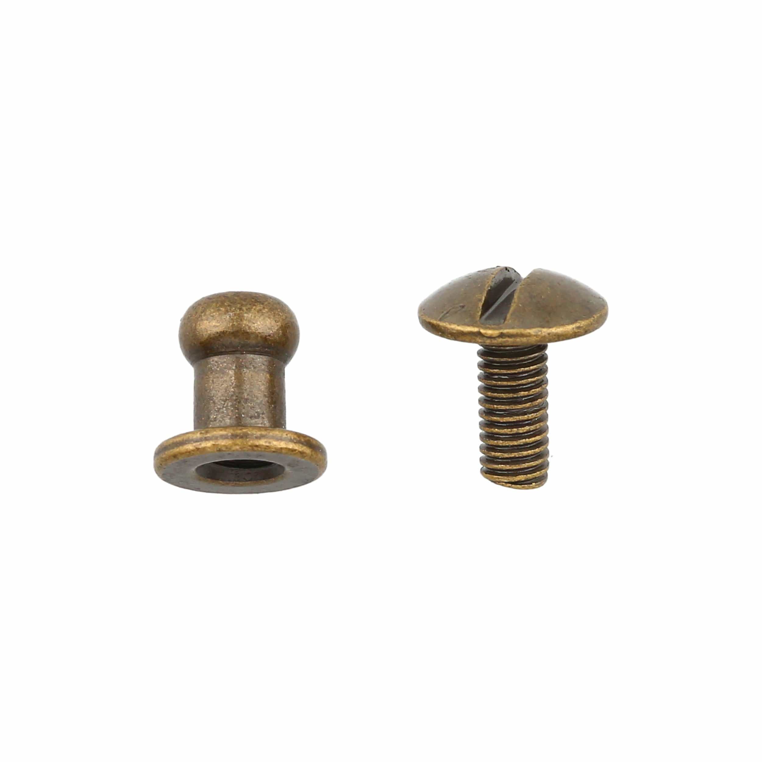 7mm, Antique Brass, Small Collar Button Stud with Screw, Solid Brass - PK5 - Image 2