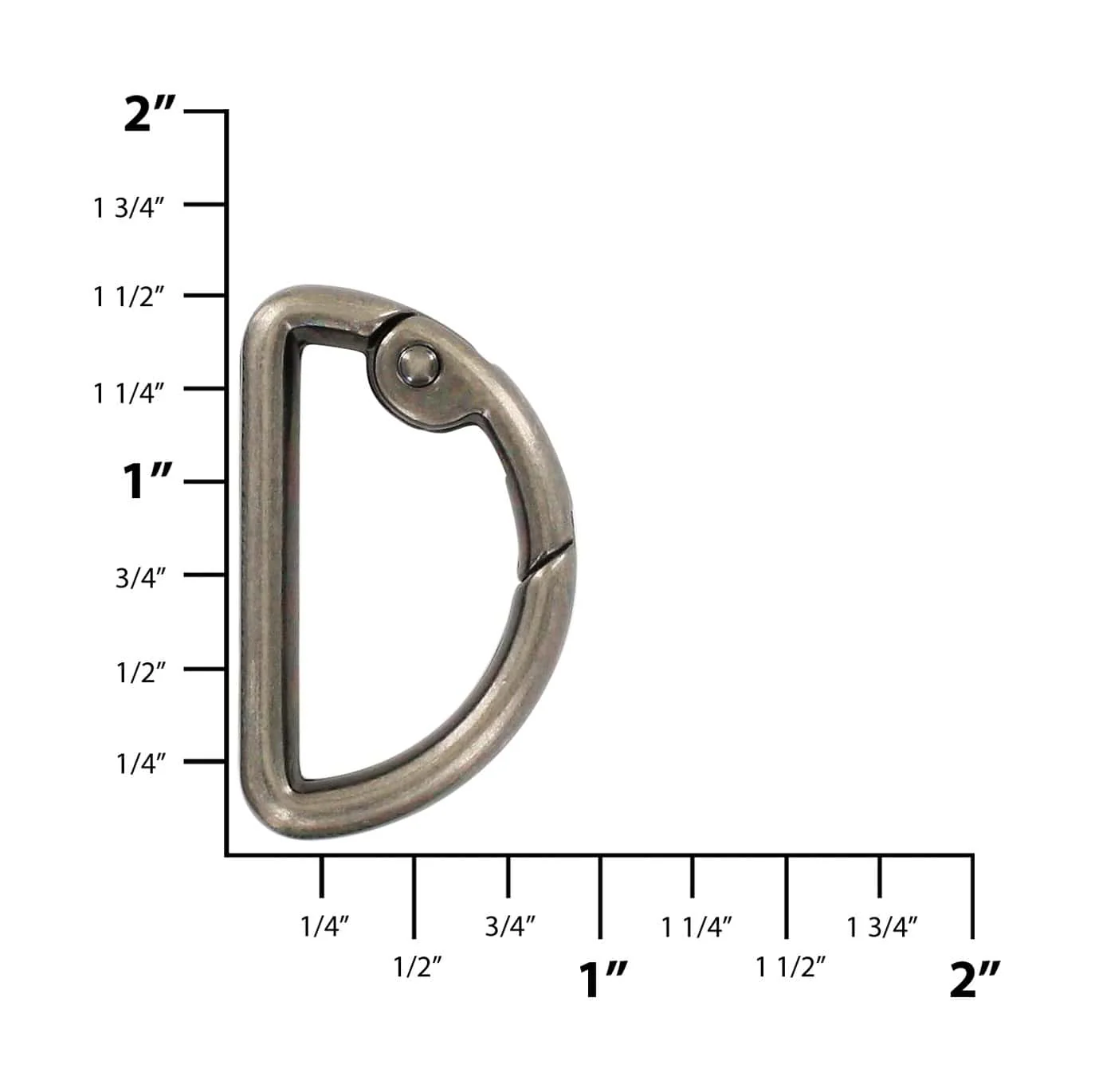 1 1/8" Antique Silver, Spring Gate D Ring, Zinc Alloy - Image 4
