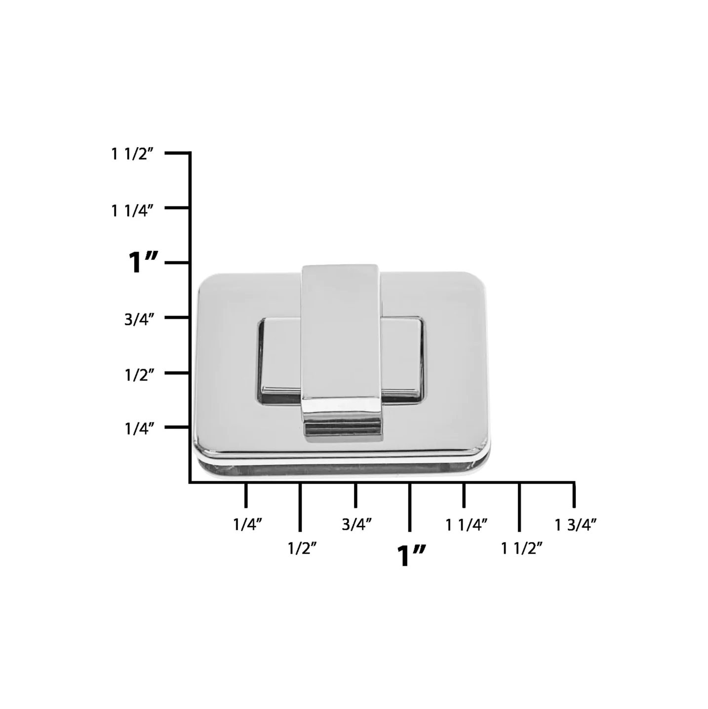 1 1/2" Nickel, Rectangular Turn Lock, Zinc Alloy - Image 2