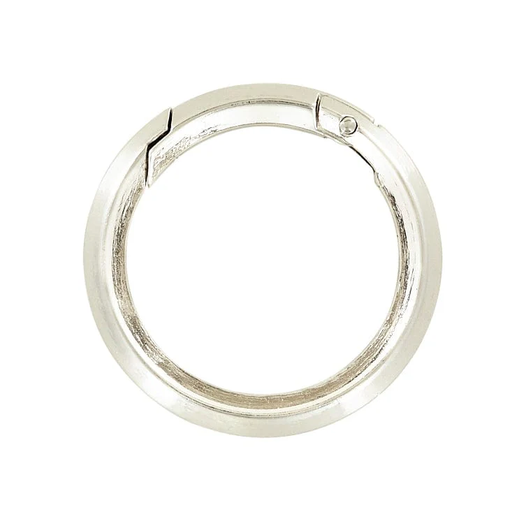 1 1/2" Shiny Nickel, Beveled Round Ring with Spring Gate, Zinc Alloy