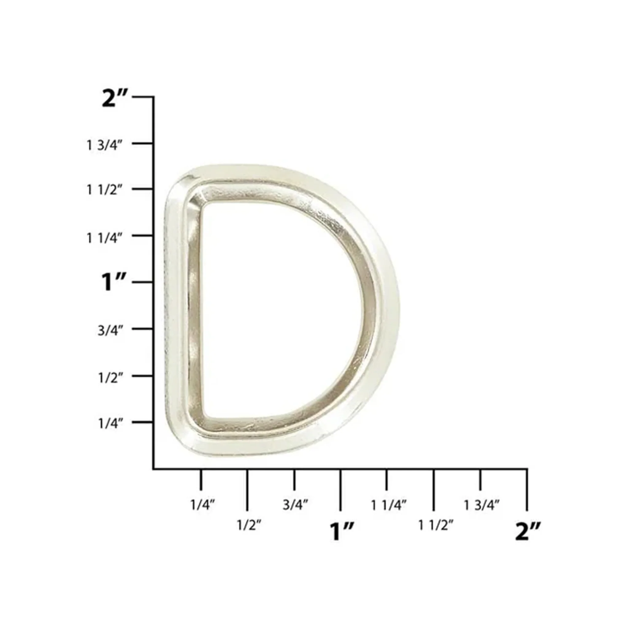 1 3/16" Shiny Nickel, Beveled Solid D Ring, Zinc Alloy - Image 2