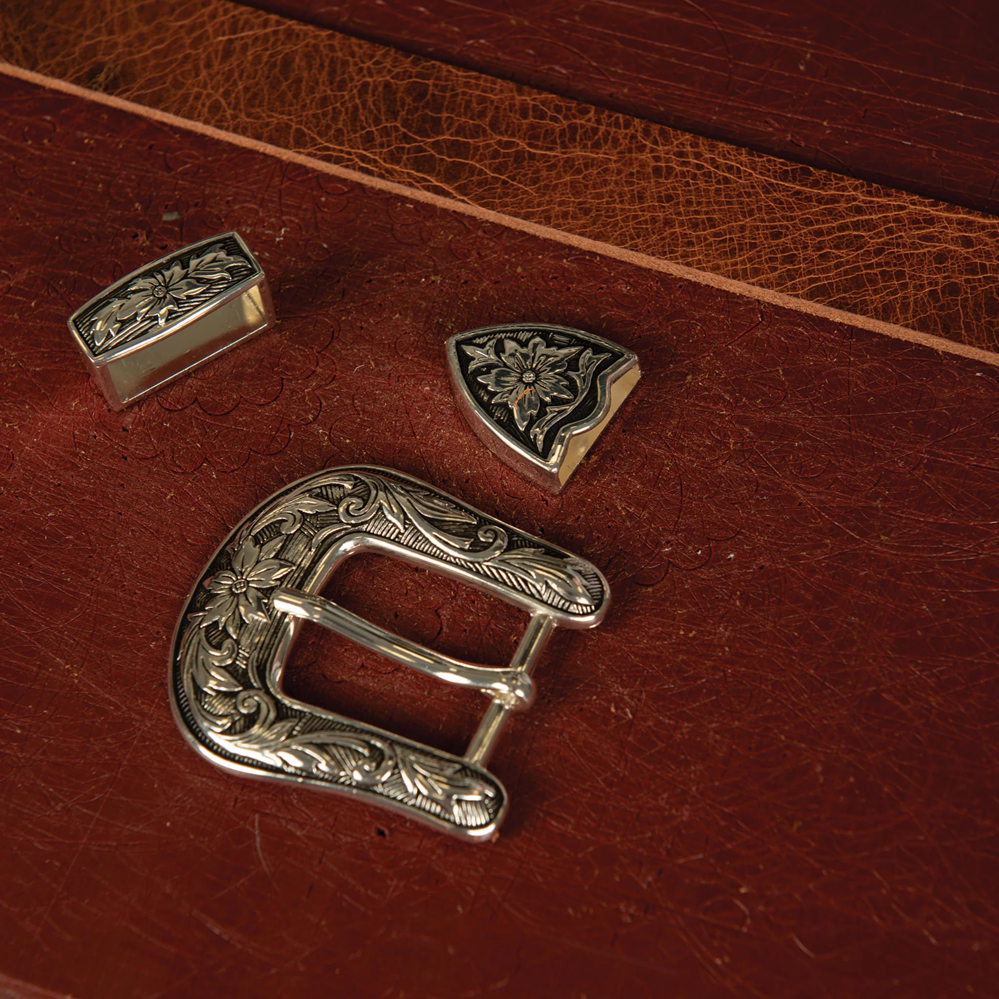 Western Floral Buckle Loop & Tip Set, 1" - Image 6
