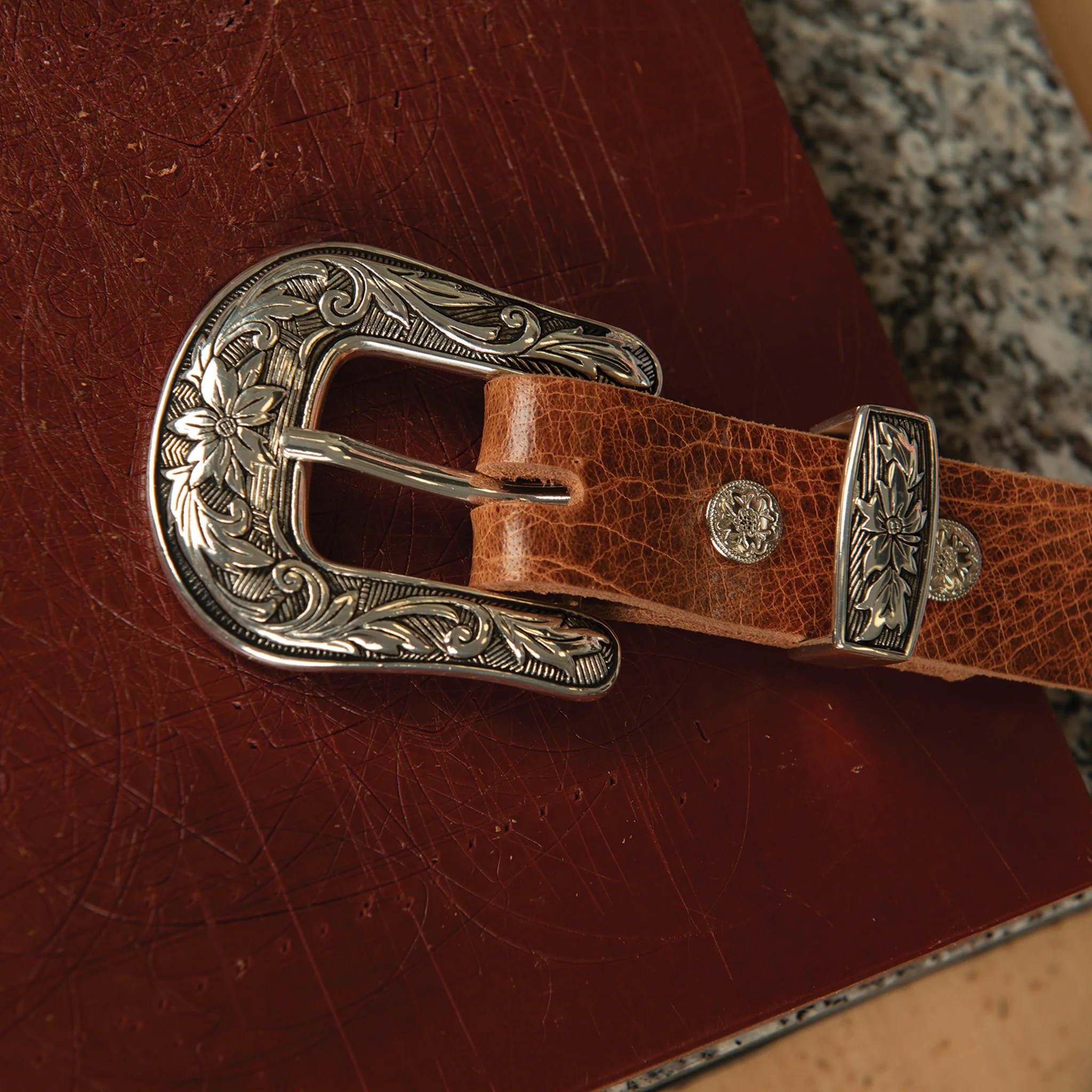 Western Floral Buckle Loop & Tip Set, 1" - Image 7