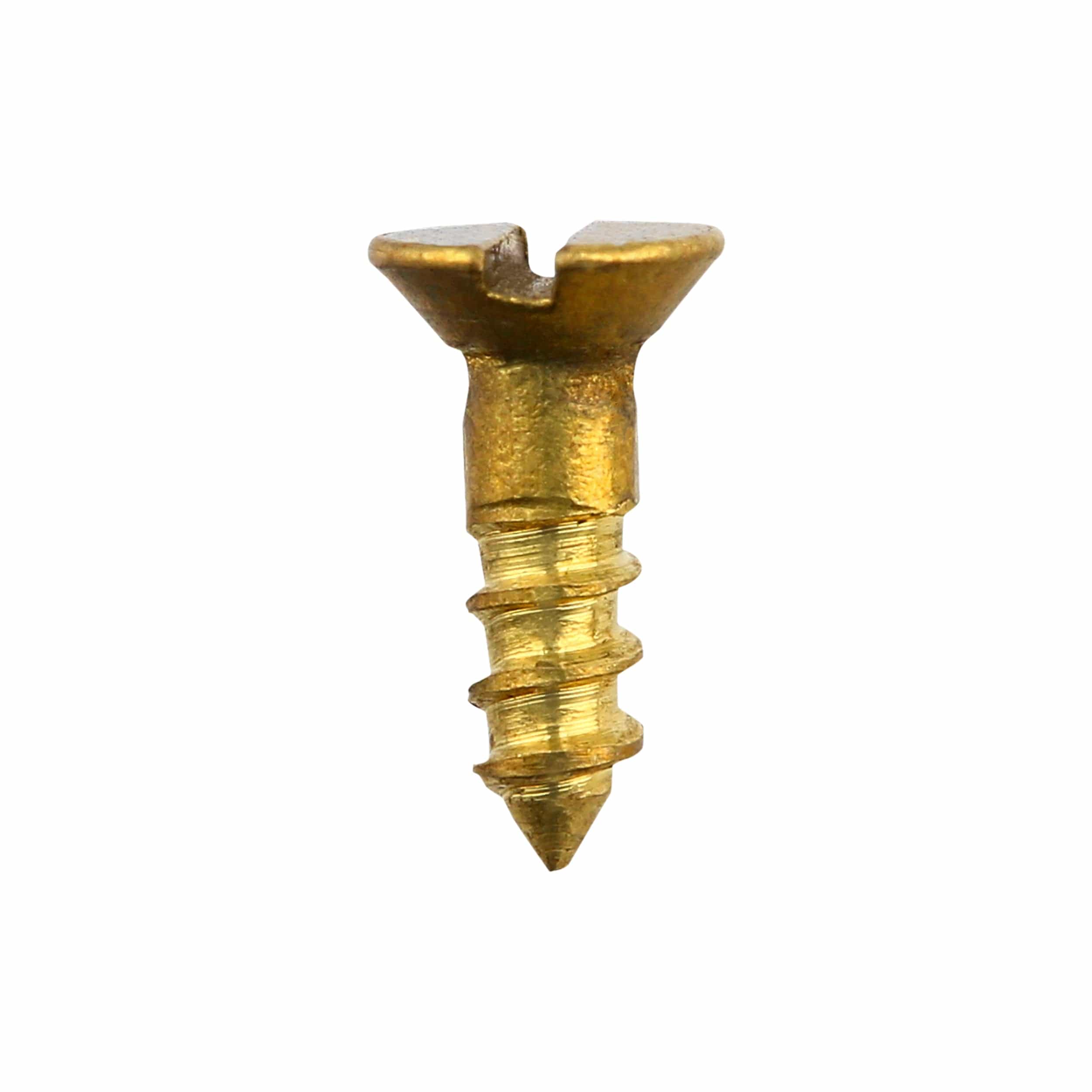 1/4" Brass, #1 Flat Round Head Wood Screw, Solid Brass-PK24